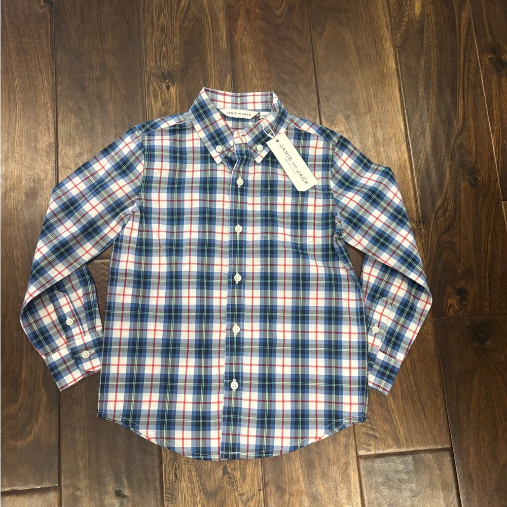 Janie and Jack Blue Plaid Button Down Shirt
